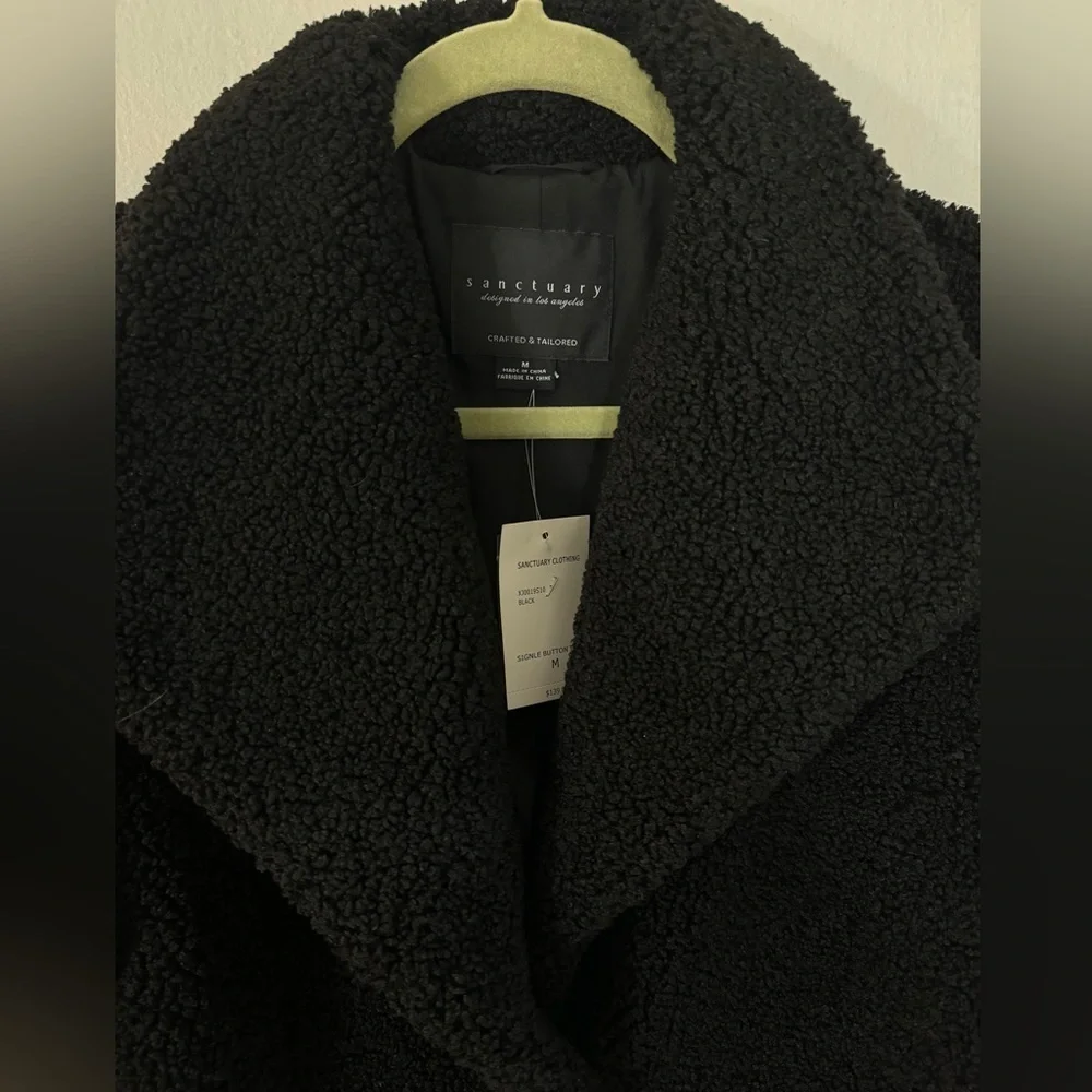 SANCTUARY NWT Black Fuzzy Teddy Bear Button Front Jacket Size Medium